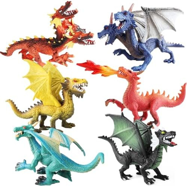 Eoivsh Dragon Toy Figures - Ancient Flying Dragon Figurines Mythical Action Figure Kid Toys Girls And Boys Ages 3 And Above Pack Of 6