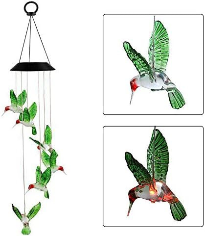 Hummingbird Solar Light - Color Changing Wind Chime For Outdoor Garden Walkway Pathway Backyard - Christmas Decoration Party Decor (Green Wing)