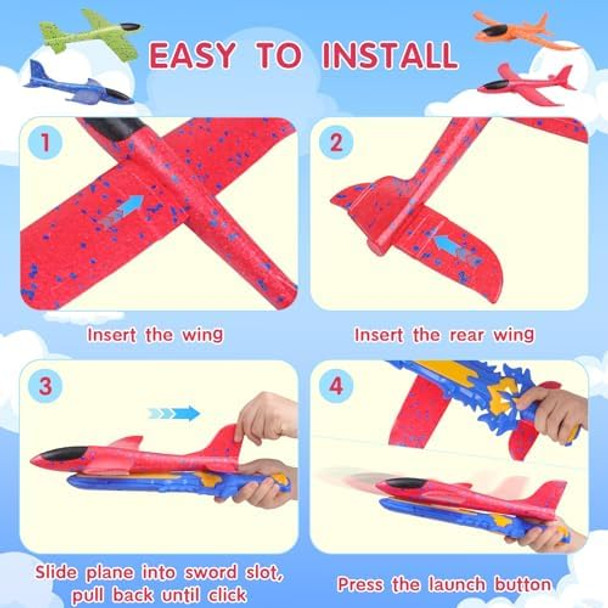 2 Launcher 4 Airplane Toys Foam Glider Airplane Launcher Toys For Kids 13.7 Inch Planes With 2 Flight Modes Outdoor Flying Toys For Boys Girls Birthday s For 4 5 6 7 8 9 10 11 12 Year Old