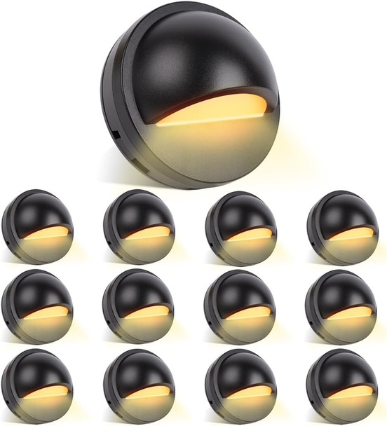 Low Voltage Deck Step Lights Outdoor Waterproof12 Pack Led Deck Stair Lights Outdoor12-36V 2.5W Fence Lighting With 2700K Warm Light For Patio Garden.