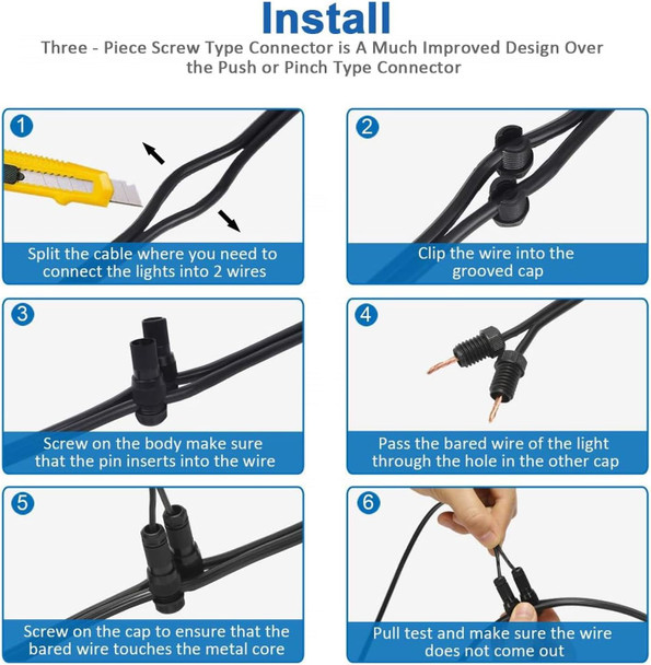 Low Voltage Tap Wire Connectors Waterproof Wire Connectors For Low Voltage Landscape Lights Spotlights Pathway Lights Electrical Fastener Awg 14/16/18/20/22 Gauge Wire Black Pack Of 20