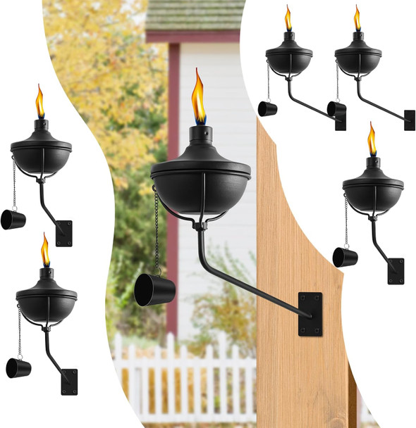 Wall Mounted Citronella Torches Set Of 6 24 Oz Garden Torches For Outside Refillable Flame Light Torch Outdoor Metal Torch For Yard Patio Deck Garden Party Landscape