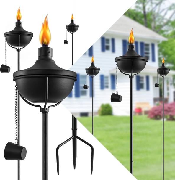 24 Oz Home Garden Torch Set Of 6 Outdoor Metal Torch Garden Décor55-Inch d Citronella Torches With 3-Prong Grounded Stake Metal Light Torches For Party Patio Pathway