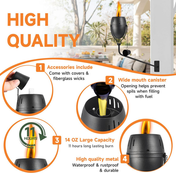 Wall Mounted Citronella Torches Set Of 6 14 Oz Garden Torches For Outside Refillable Flame Light Torch Outdoor Metal Torch For Yard Patio Deck Garden Party Landscape