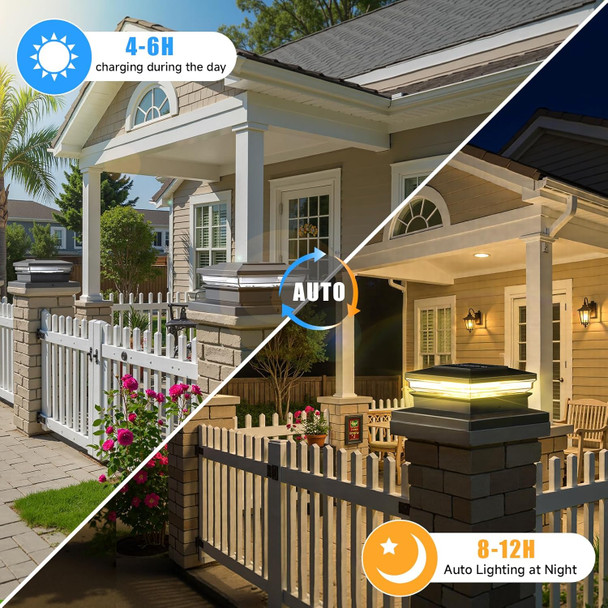 Solar Post Cap Lights 12 Pack Fence Post Solar Lights Warm White/Cool White Lighting Black Waterproof Outdoor Post Lights For Garden Patio Porch 4X4 5X5 Or 6X6 Vinyl/Wooden Posts