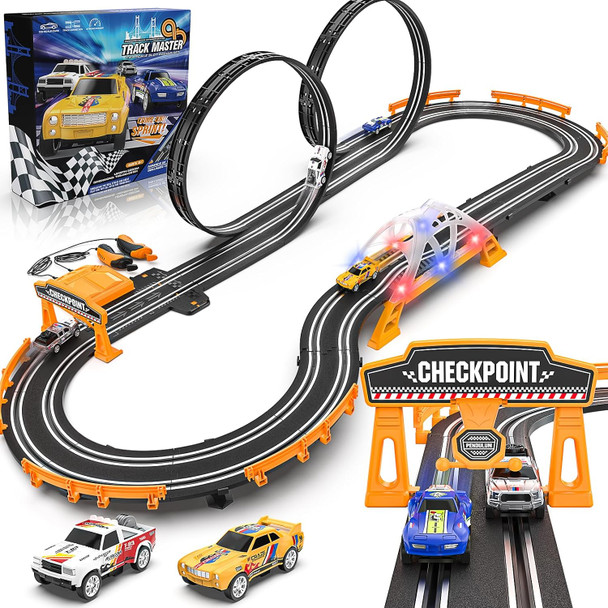 Slot Car Race Track Sets For BoysRace Car Track With 4 High-Speed Slot CarsBattery Or Electric Car TrackDual Racing Game Lap Counter Track SetsToys s For Boys Girls Ages 4 5 6 7 8-12