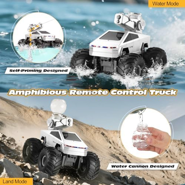 Remote Control Rc Truck 1:16 Amphibious Remote Control Car With Water Squirt Waterproof Rc Monster Truck 4Wd All-Terrain Off-Road Pickup Rc Trucks For Kids Boys