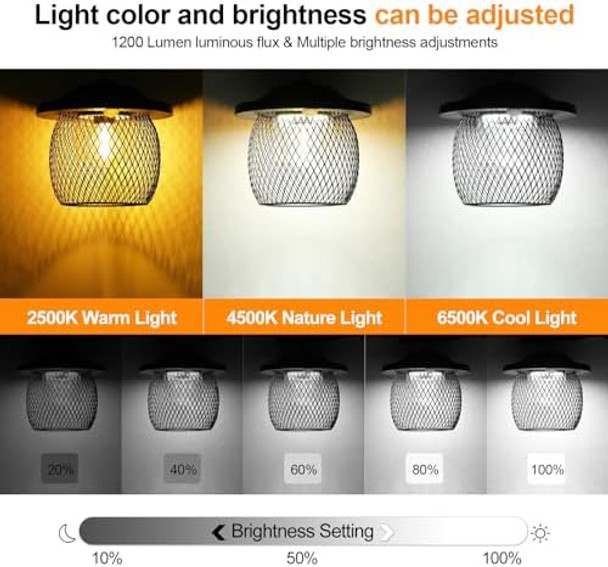 Solar Shed Pendant Light Daytime And Night Metal Net Cover Indoor&Outdoor With E27 Bulb Cool White And Warmwhite 3 Color Temperature 5 Modes For Chicken Coop Light Patio Garden Barn Yard Gazebo Etc