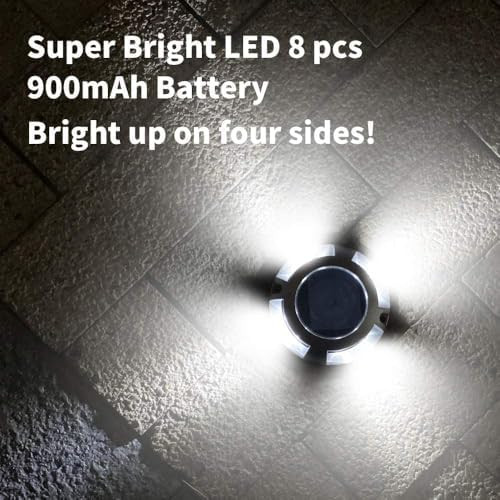 Solar Road Path Deck Dock Warning Lights With 8 Bright White Led On Off Flash And Constant On Functions - 4 Pack