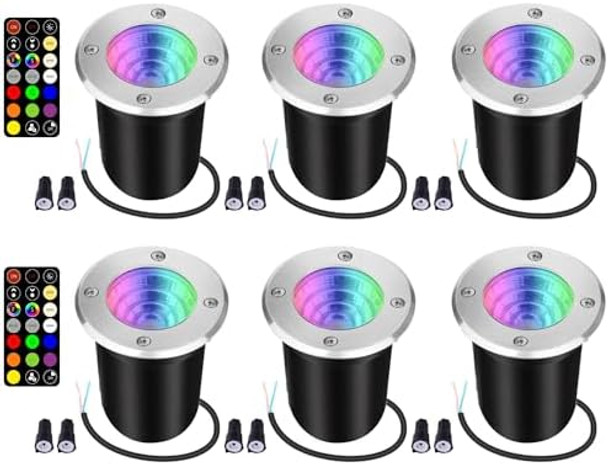 Ftl Rgb Color Changing Well Lights Landscape Led In-Ground Lights Outdoor Low Voltage Remote Control Landscape Light 12W Ip65 Waterproof 12V 24V For Garden Pathway Driveway Deck 6 Pack