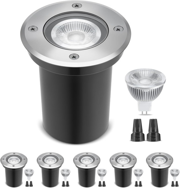 Gardencoin Low Voltage Landscape Led Well Lights 12V In Ground Lights Outdoor Ip67 Waterproof 4.3 Inch Wired Landscape Up Lighting Included Replacement 5W 2700K Mr16 Bulb Dimmable 6 Pack