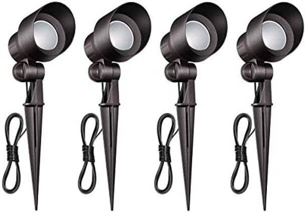 Outdoor Landscape Lighting Low Voltage Garden Landscape Lights Spotlight Uplight Aluminum Construction Waterproof 12V 5W 3000K Warm-Yellow Light（4-Pack）