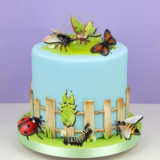 Gemini&Genius 10Pcs Bug Toys For Kids Woodland Animals Insect Figurines Cicada Ladybird Mosquito Bee Dragonfly Caterpillar Spider Butterfly Phyllium Samia Cynthia Animal Toy s For Kids