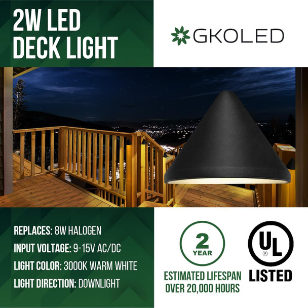 Gkoled Low Voltage Deck Post Lights 12V Outdoor Triangular Fence Lighting Fixture Landscape Accent Light Die-Cast Aluminum Black Poder Coated 3000K 6-Pack