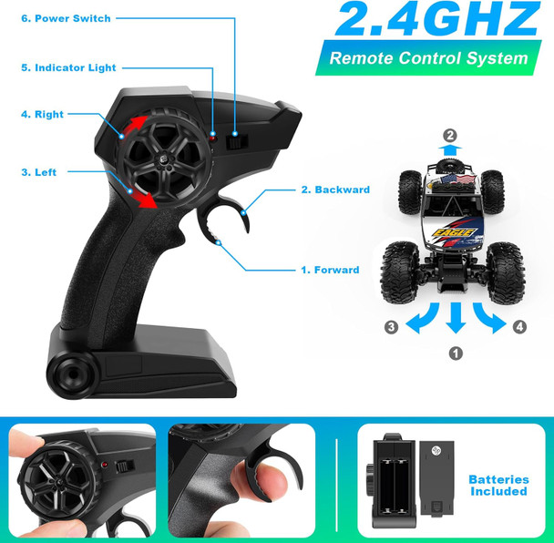 Remote Control Car For Kids Rc Truck 1:14 Scale All Terrain Off-Road Monster Truck 4Wd Electric Vehicle With 2.4 Ghz Remote Control 90 Minutes Running Time