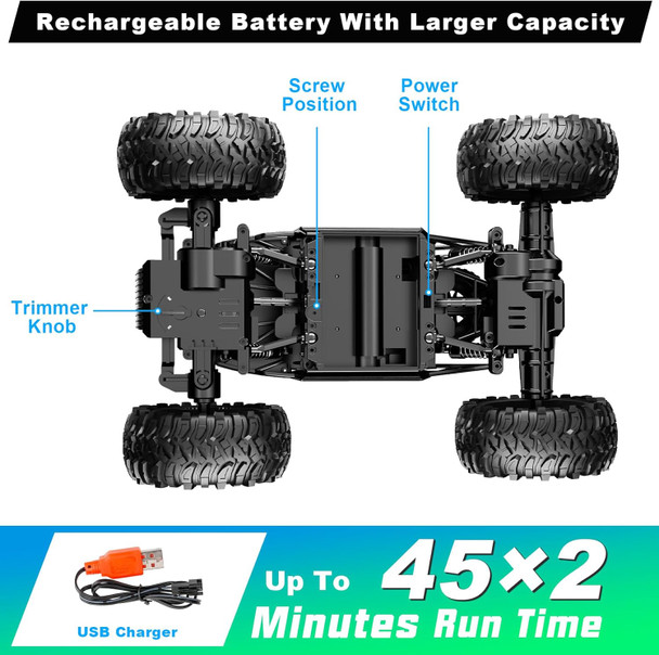 Remote Control Car For Kids Rc Truck 1:14 Scale All Terrain Off-Road Monster Truck 4Wd Electric Vehicle With 2.4 Ghz Remote Control 90 Minutes Running Time