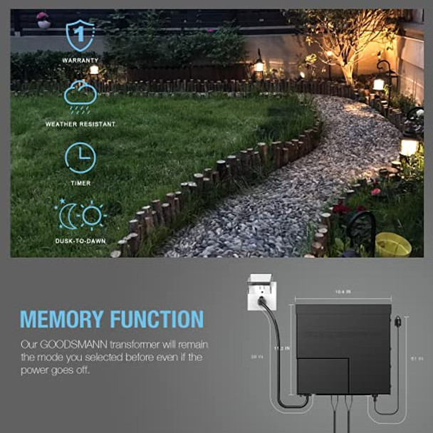 Goodsmann 600W Landscape Lighting Power Pack With Timer Photo Eye 100Ft 14Awg 2-Conductor Landscape Lighting Cable Direct Burial Wire