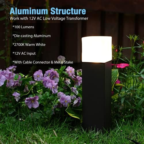 Goodsmann Low Voltage Landscape Lights 8Pk Path Lights 2W 100 Lumen With 4Pk Pathway Lights1.5W 100 Lumens Horizontally Rotatable Head (45°) Outdoor Lighting With Metal Stake Cable Connector