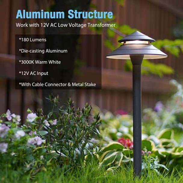 Goodsmann Landscape Lighting Low Voltage Path Lights 8Pk 3W 180 Lumen Pathway Lights With 8Pk Spotlight 20W Halogen 176 Lumens With Metal Stake Cable Connector