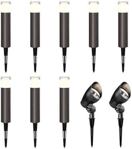 Goodsmann Low Voltage Landscape Lighting Kit 8Pk Bollard Path Lights 2W 2700K 100 Lumens Pathway Lights With 2Pk Spotlight 5W Led 2700K Flood Lights With Metal Stake Cable Connector