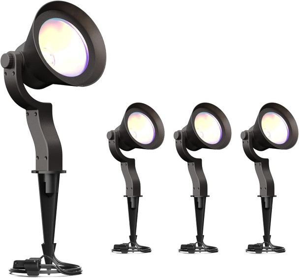 Goodsmann Rgbw Low Voltage Led Landscape Spotlight 3000K/6000K White Light 4 Pack 12W 12V-15V Outdoor Lights 9 Lighting Modes Color Changing Aluminum Housing Spot Lights For Garden Yard
