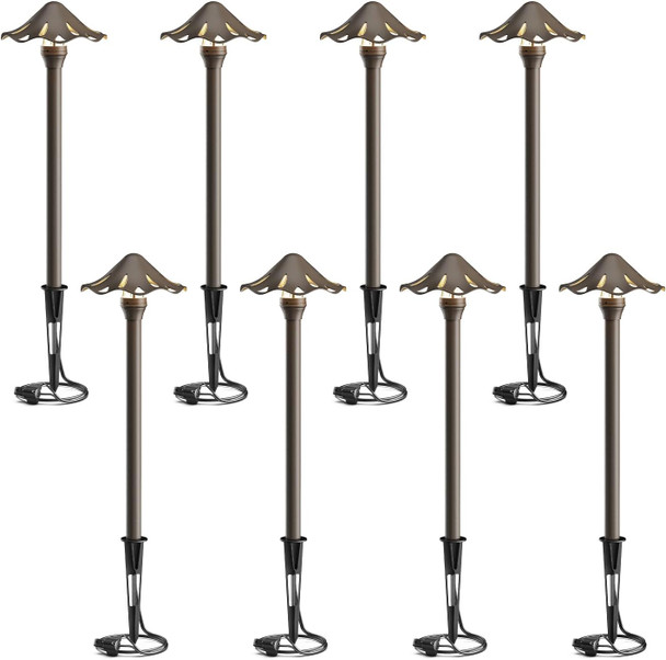 Goodsmann 8Pk Outdoor Low Voltage Pathway Lights 3W Metal Landscape Lighting Kit 180 Lumen 3000K Warm White Led 12 Volt Hardwired Path Lights With Connector And Stake