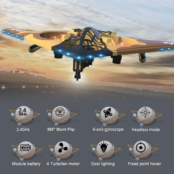 Goolrc 6 Channel Remote Control Airplane B-2 Stealth Bomber Fighter 2.4Ghz 6-Axis Gyro Rc Aircraft With 3D Flips Led Light And 2 Batteries For Beginners And Adults (Brown)