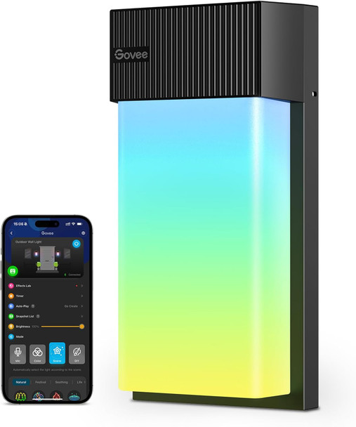 Govee Outdoor Wall Light 1500Lm Smart Rgbic Porch Lights Outdoor With 45 Scene Modes Ip65 Waterproof For Outdoor Decor Diy Lighting Effects Works With Alexa Google Assistant And Matter 2 Pack