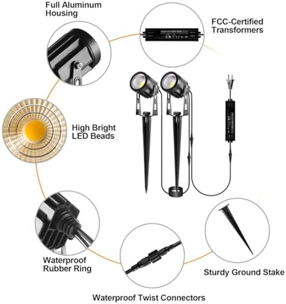 6 Pack Landscape Lights & 2P 6.56Ft/2M Extension Cord