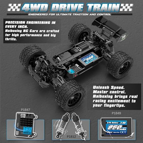 Haiboxing 1:18 Rc Car 18872 Model Rc Truck 4X4 Off-Road 2.4Ghz Remote Control Truck 36Km/H Speed Splash Waterproof Electronics Dual Li-Po Batteries Pre-Installed And Spare In Box 35 Mins Runtime