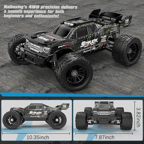 Haiboxing 1:18 Rc Car 18872 Model Rc Truck 4X4 Off-Road 2.4Ghz Remote Control Truck 36Km/H Speed Splash Waterproof Electronics Dual Li-Po Batteries Pre-Installed And Spare In Box 35 Mins Runtime