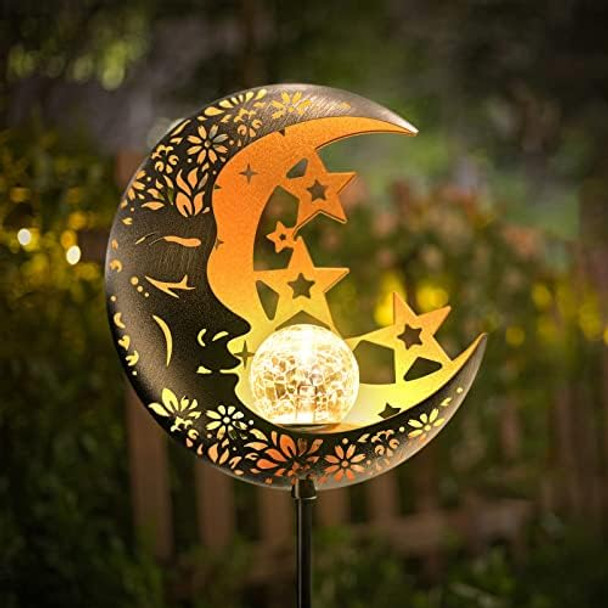 Hapjoy Moon Solar Lights Outdoor Garden Decorative Star Solar Lantern With Warm Light Waterproof Metal Outdoor Decoration For Patio Pathway Or Yard Garden Decor