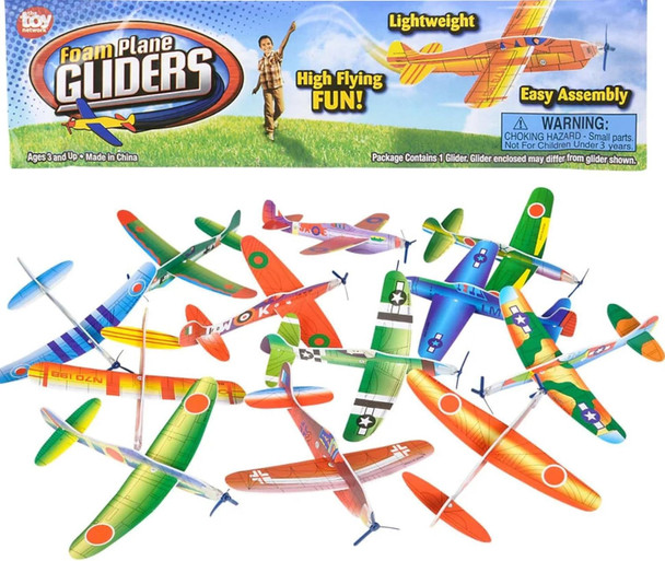 Foam Plane Gliders 8 Inch Flying Toys Easy Assembly Assorted Colors Ages 3+ (24 Pc Glider)