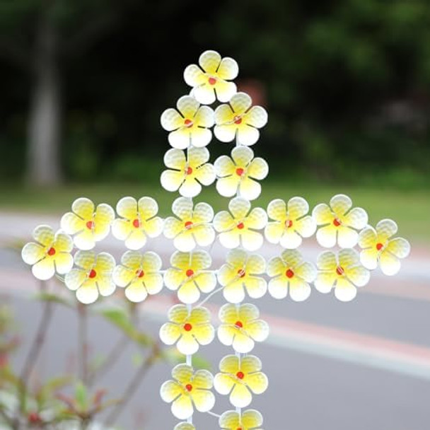 Solar Cross Garden Lights Outdoor Decorative - Solar Metal Cross Yellow Hydrangea Flower Stake Lights Waterproof 28 Warm White Leds For Remembrance s & Sympathy s..