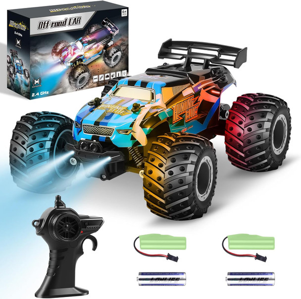 Remote Control Car Remote Control Truck 2.4Ghz All Terrain Off-Road Monster Truck 20 Km/H Rc Cars With Led Bodylight And 2 Rechargeable Batteries Toys For Boys