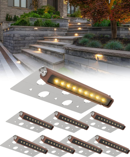 8-Pack 7 Inch Led Hardscape Lighting Paver Lights Retaining Wall Lights Ip68 Waterproof Low Voltage 12-36V Ac/Dc Landscape Lighting Outdoor Step Lights 2700K Warm White 40000 Hours Lifespan
