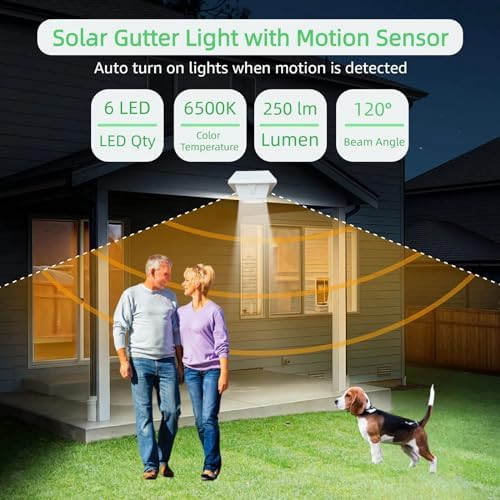 Solar Gutter Lights Motion Sensor Outdoor Security Light (2 Pack) Led (6-Diode) Waterproof Durable Fence Gutter Driveway Garden Patio Path Decking Light Made For Quality Outdoor Life