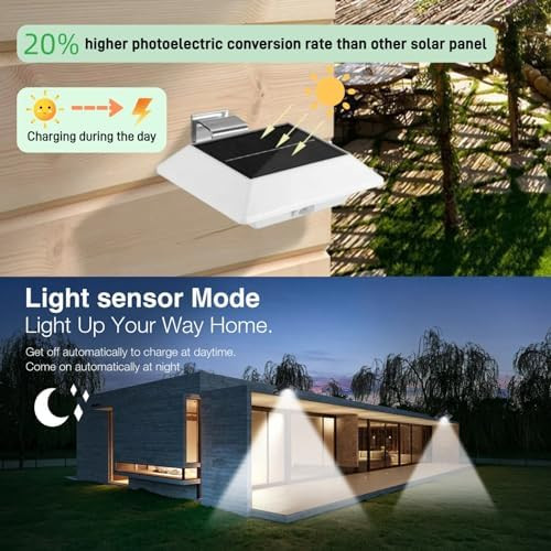 Solar Gutter Lights Motion Sensor Outdoor Security Light (2 Pack) Led (6-Diode) Waterproof Durable Fence Gutter Driveway Garden Patio Path Decking Light Made For Quality Outdoor Life