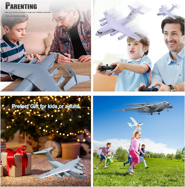 Rc Airplane C-17 Globemaster Iii Military Transport Aircraft 2Ch 2.4Ghz Rc Plane Ready To Fly With 6-Axis Gyro Stabilizer For Beginners Boys Kids Adults Diy Foldable Design（3 Batteries）