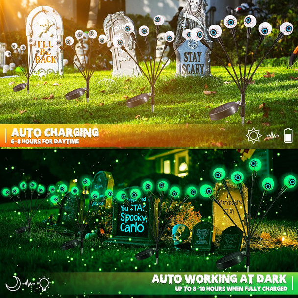Ibaycon 2 Pack 12 Led Solar Eyeball Lights Halloween Decorations Firefly Lights Outdoor Waterproof 2 Modes Solar Powered Swaying Light For Yard Garden Landscape Decor (Purple)