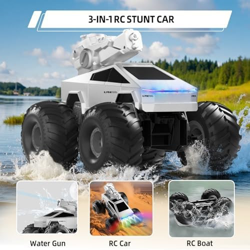 Remote Control Car Rc Truck - 1:16 Amphibious Fast Car With Water Cannon And 2.4Ghz Remote Control Max 22Km/H Speed 4Wd Cyber Toy For All Terrain Waterproof Rc Boat For Boys 6 7 8 9 10+
