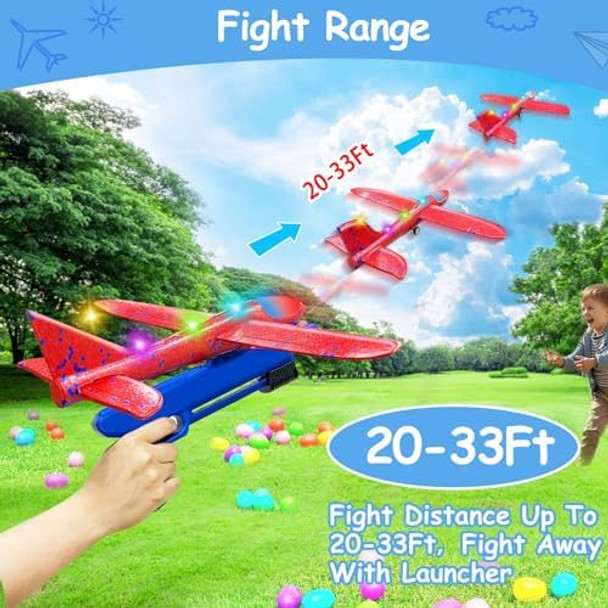 4 Pack 14.5" Giant Lighted Easter Airplane Launcher Toys For Boys Kids Led Foam Glider Catapult Plane Flying Toy Easter Basket Stuffers Party Favors For Kids Boy Girls Easter s Outdoor Games
