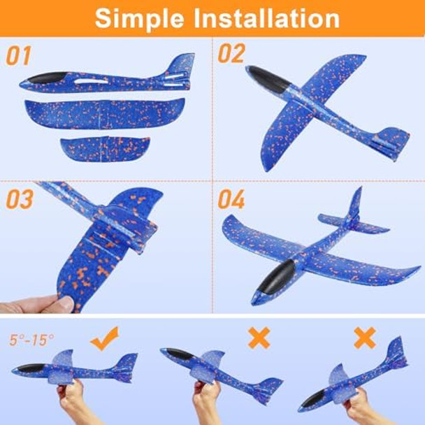 2 Pack Foam Airplanes 17.3 Inch Airplane Toys 2 Flight Mode Glider Plane Large Throwing Foam Plane Flying Toy For Kids Outdoor Sport Toys Birthday Party Favors s For 3-7 Year Olds