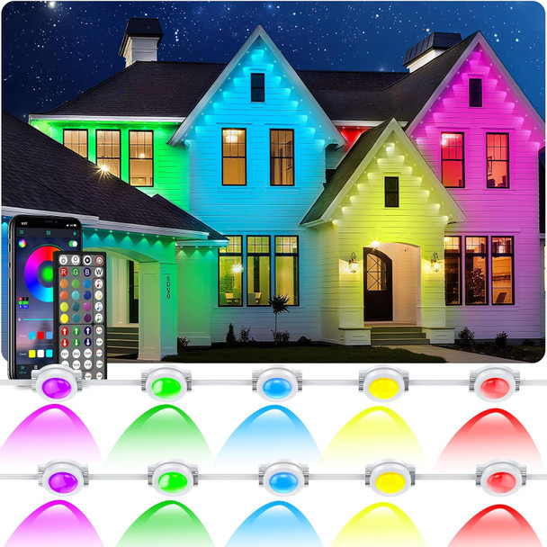 100Ft Permanent Outdoor LightsFor House Roof Christmas Holiday Party Daily Lighting Ip67 WaterproofRgb Eaves Lights With Multi Scene Modes For Halloween
