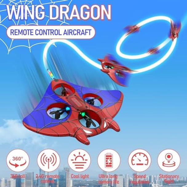 Remote Control Airplane For Kids 2.4Ghz 4 Ch Foam Rc Airplane With Light One Key Takeoff/360° Flip Rc Jet Toy 3 Speed Switching Rc Plane Drone For Kids And Beginners