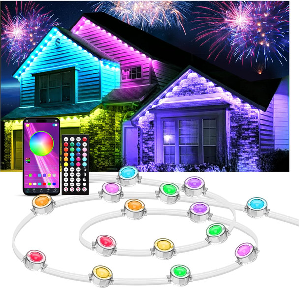 Ivrich 300Ft Permanent Outdoor Lights Smart Rgb Eave Light With App/Remote Control Ip67 Waterproof Diy Scene Modes Music Sync Timer Function For Christmas Party Holiday Decor(2 Rolls Of 150Ft)