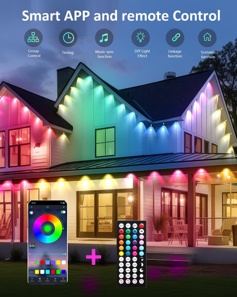 Ivrich 300Ft Permanent Outdoor Lights Smart Rgb Eave Light With App/Remote Control Ip67 Waterproof Diy Scene Modes Music Sync Timer Function For Christmas Party Holiday Decor(2 Rolls Of 150Ft)