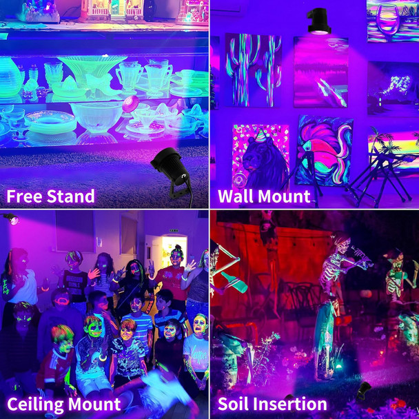 Black Light Spotlight Outdoor 15W Led Blacklight Ip66 Waterproof Landscape Lighting With Stake+6Ft Cord+Switch Black Lights For Glow Party Fluorescent Poster Yard Garden Stage Halloween 6 Pack