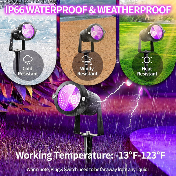 Black Light Spotlight Outdoor 15W Led Blacklight Ip66 Waterproof Landscape Lighting With Stake+6Ft Cord+Switch Black Lights For Glow Party Fluorescent Poster Yard Garden Stage Halloween 6 Pack