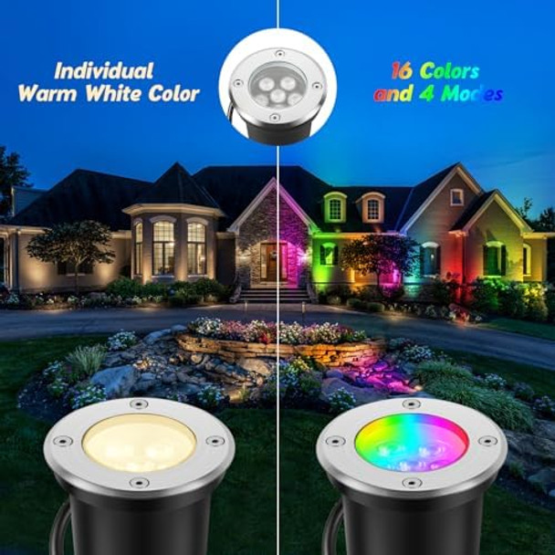 Junview Low Voltage Landscape Lights 10W Rgbw Warm White Led Well Landscape Lighting Ip67 Waterproof Outdoor 12V-24V Pathway Deck Ground Rgb Well Lights(8Pack With Connectors)